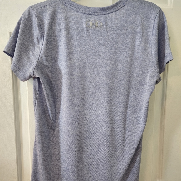 Under Armour | Light Blue Heathered Heat Gear Logo Short Sleeve Top - Picture 3 of 6